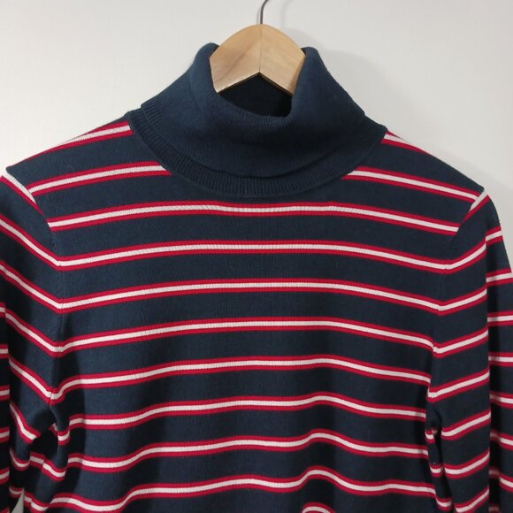 Tommy Hilfiger Turtleneck Sweater, Navy with Red and White Stripes, Size Medium - Picture 5 of 15
